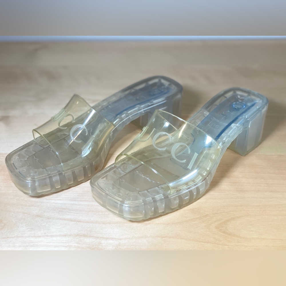 Gucci Rubber Logo Platform Slide Sandal Transparent Size 34